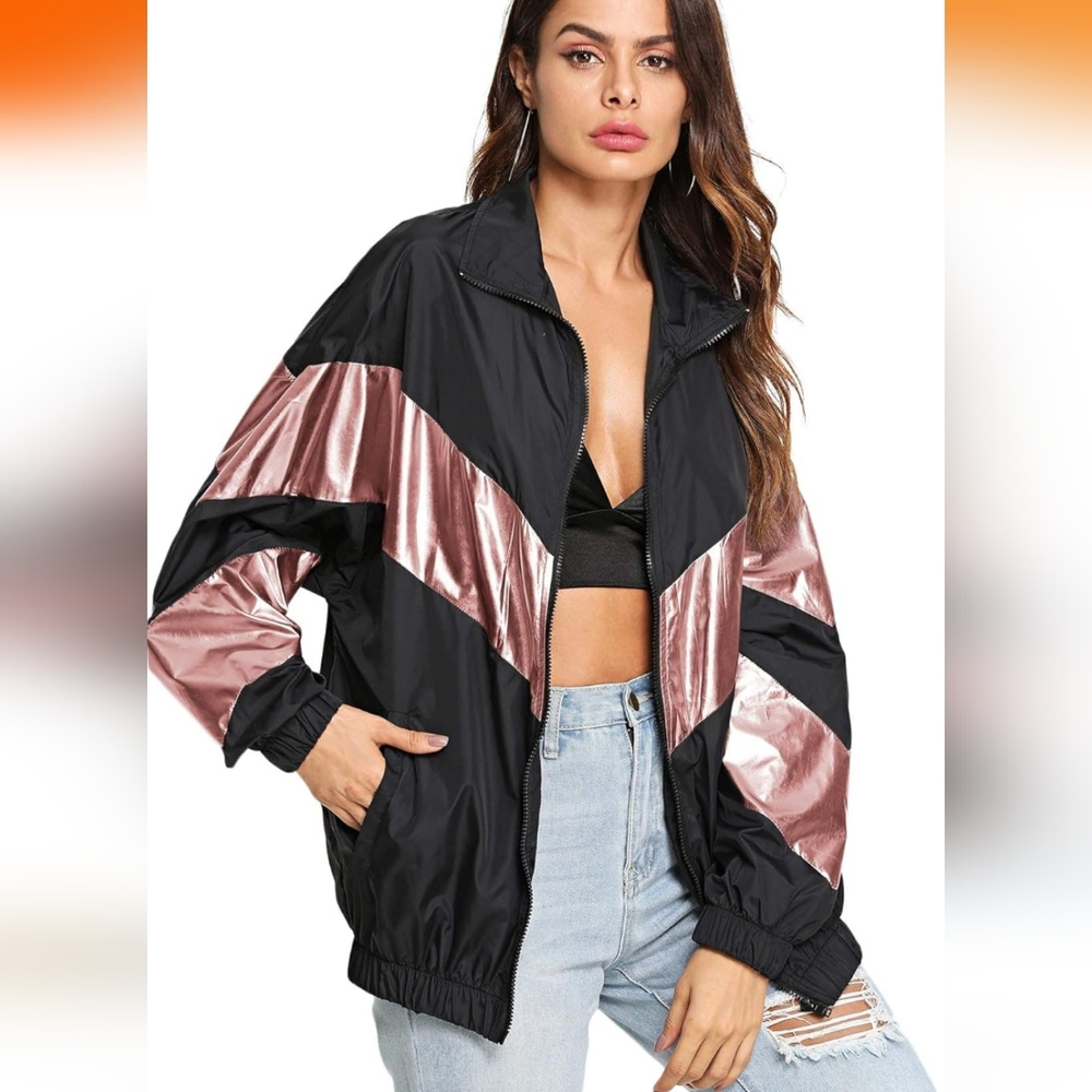 Black and Pink Women's Windbreaker